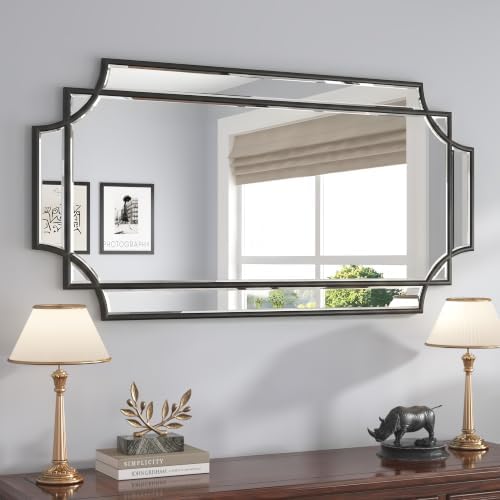 24x47 Inch Bathroom Mirrors for Over Sink, Framed Mirrors for Wall Black by JACUKO