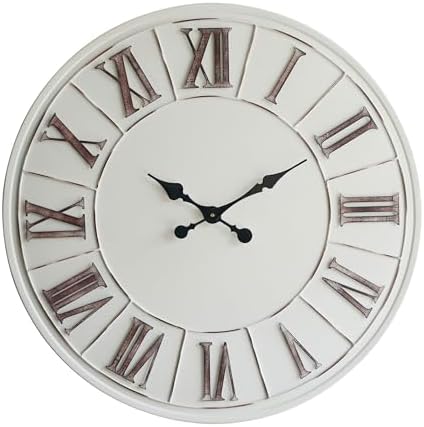 Oversized Farmhouse Wall Clock, 30 Inch, Rustic White, Metal Face by PILIHOME