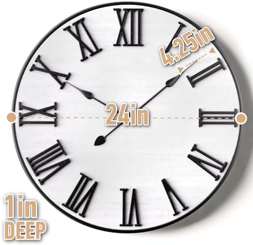 Large Wall Clock 24" Round, Silent Metal & Wood - Image 6