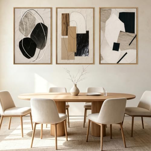 Large Abstract Paintings Framed Neutral Canvas Prints Mid Century Modern Wall - Image 3