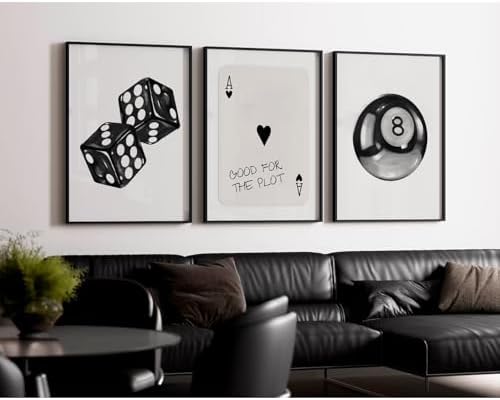 Black White Aesthetic Wall Art Decor 8 Ball Canvas Poster Y2k Cool Dice - Image 3