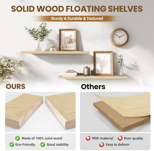 36x5.8x0.8in Floating Wall Shelves Rustic Solid Wood 2-Pack - Image 4