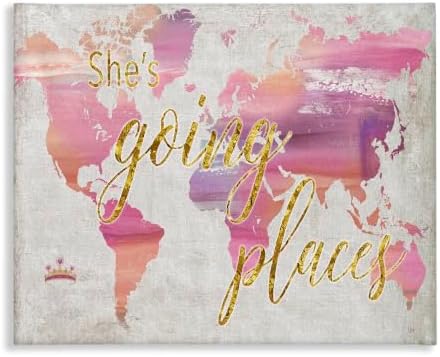 Stupell Industries Glam Pink Ombre Map Travel, 16 x 20 Inch Canvas Wall Art by StupellIndustries