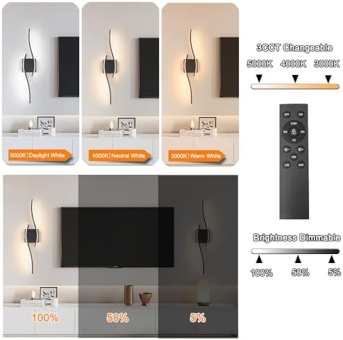 Daunton Modern Battery Operated Wall Sconce Set of 2, 3CCT Adjustable, Timer& - Image 6