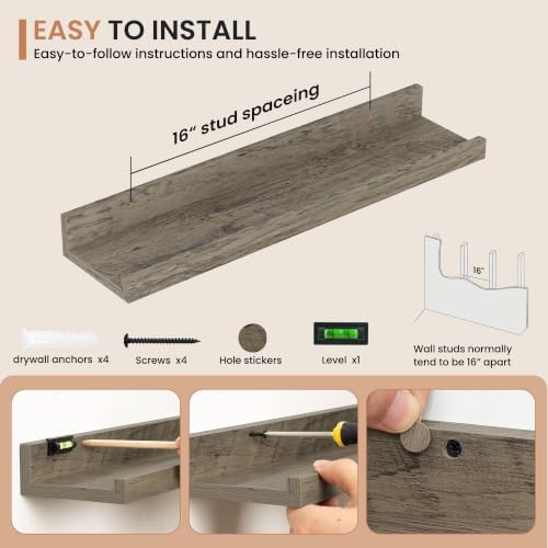 Dreamland Picture Ledge Shelf for Wall, Floating Shelves Set of 2, 20 inch Long - Image 4