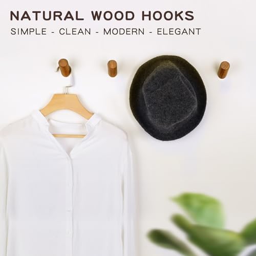 Felidio Wooden Wall Hooks, 2 Pack Coat Hooks Wall Mount, Natural Wood Hooks - Image 2
