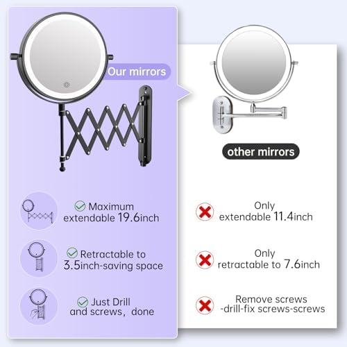 8" Rechargeable Wall Mounted Makeup Mirror Double Sided Magnifying - Image 3