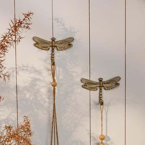 SOFFEE DESIGN 2PCS Metal Golden Dragonfly Wall Hooks, Rustic Bathroom Kitchen - Image 5