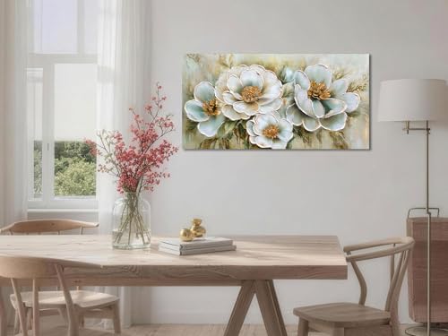 Arjun Flower Wall Art Canvas Vintage Textured Floral Framed Large 40"x20" - Image 6