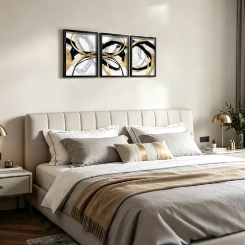 LYYGLYY 3Pcs Black Framed Black Gold and White Canvas Wall Art 12x16 Inches - Image 4