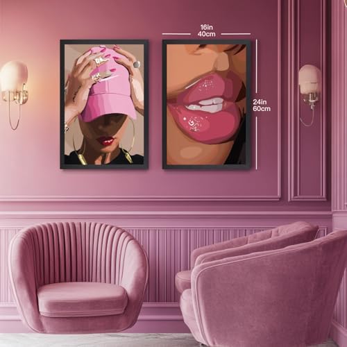 Hianan Wood Framed Fashion Pink Black Girl Wall Art Set of 3, 16x24 in - Image 5