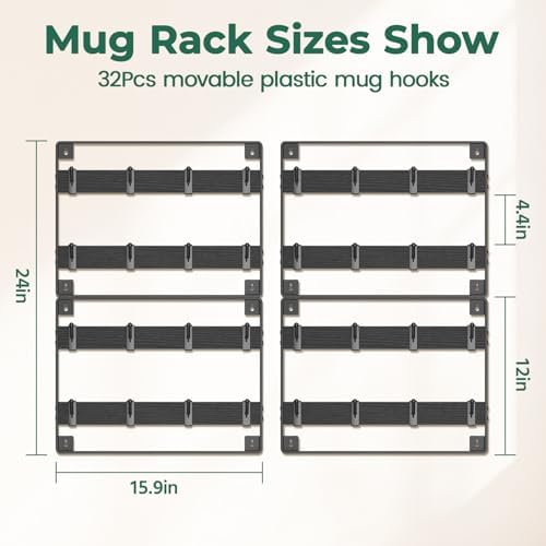 EsLuker.ly Mug Holder Hanger Cup Display Rack Wall Mounted, 4 Pack Black - Image 2