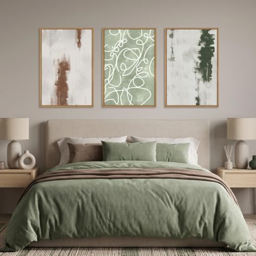 Aryroi Abstract Green Brown Geometric Framed Canvas Wall Art Set, Minimalist - Image 4