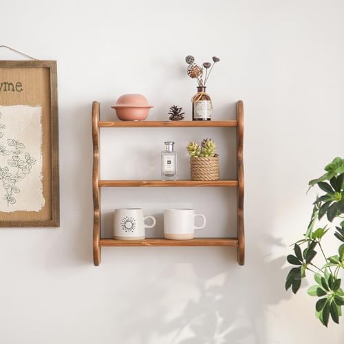 100% Solid Wood Wall Shelf 3-Tier, Rustic Floating Shelves Wall Mounted Storage - Image 4