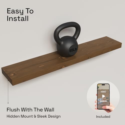 Solid Wood Floating Shelves for Wall 36 Inches Long, Walnut Wooden Shelf - Image 5
