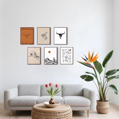 Vintage Western Cowboy Poster Set of 6, Southwestern Wall Art Longhorn Bull - Image 4
