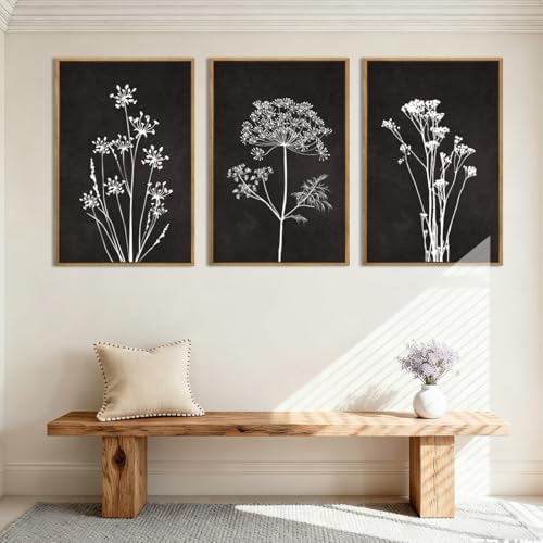 BINCUE Framed Botanical Wall Art Black Grey and White Plant Floral Print Canvas - Image 4