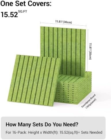 12 Pack Self-Adhesive Acoustic Wall Panels, 12 Inch-Matcha Green - Image 2