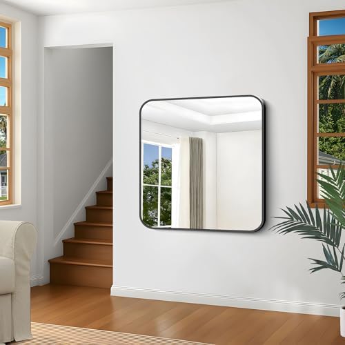 Black Bathroom Mirror, 38x40 inch Aluminum Metal Frame Rectangular Vanity Mirror - Image 7