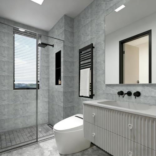 40Pcs Grey Marble Wall Panels 23.6"X11.8" PVC Waterproof Tiles Peel and Stick - Image 2