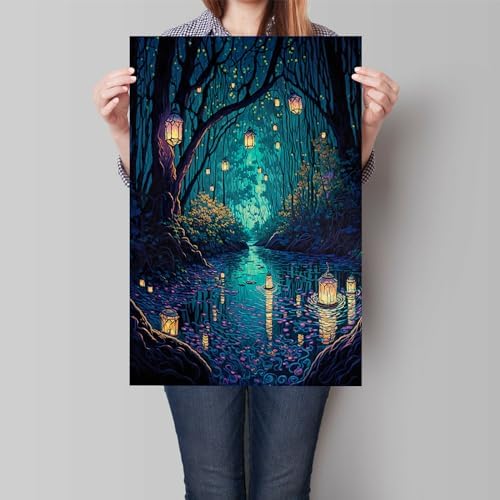 Yuaruo Fantasy Spiritual Forest Canvas Wall Art, Magic Cool Lanterns on Trees - Image 2