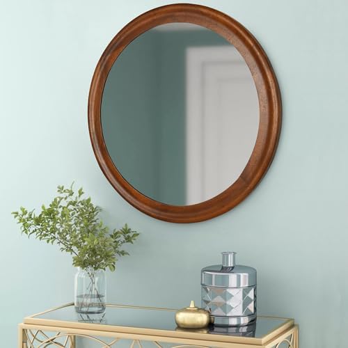 Round Wood 24 Inch Mirror for Wall, Circle Decorative Mirror by WIOWUR