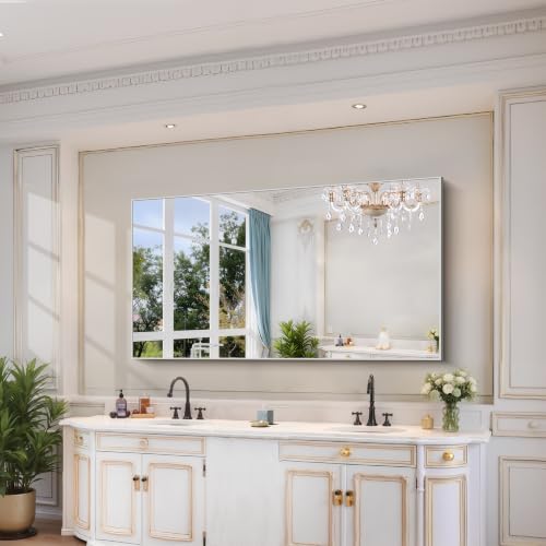 YIROMAN Bathroom Mirror 66"x36", Brushed Silver Bathroom Mirror - Image 3