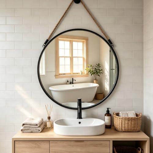POZINO 30" Large Round Hanging Mirror, Circle Wall Mirror - Image 7
