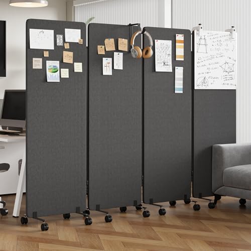 4 Panel Soundproof Room Divider W/Wheels, Office Divider by YASRKML