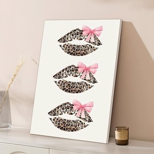 Leopard Bow Wall Art Set of 3, Kiss Lips Canvas Posters Prints, Funky Leopard - Image 6