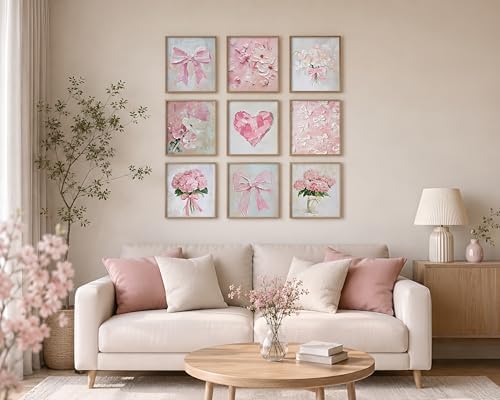 Pink Bow Wall Art Set of 9, Floral Preppy Prints 8x10 Inch Unframed - Image 4