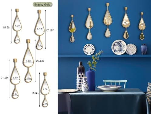 BAODANFU Wall Mirror Decorative Mirrors Mounted Decor Tear Drop Shape Gold - Image 2
