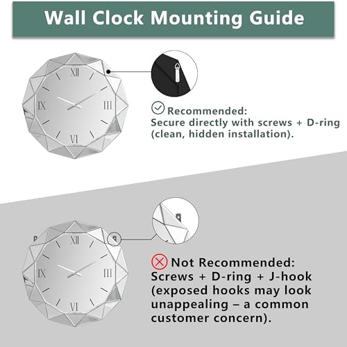 SHYFOY Decorative Wall Clock, 24inch Mirrored Large Clock - Image 5