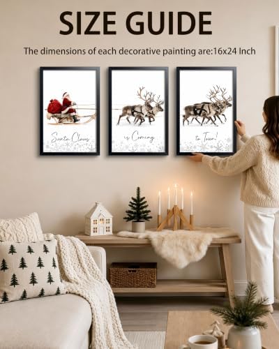 Framed Christmas Wall Art Set of 3, Winter Christmas Wall Decor, Santa Claus - Image 3