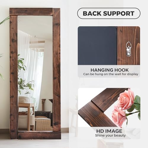 65x24in Full Length Mirror, Solid Wood Convex Frame - Image 3