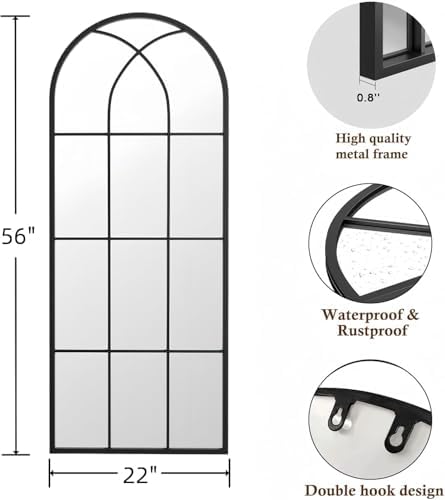 Arched Full Length Mirror 56"x22", Metal Wall Mounted or Leaning Mirrors - Image 7