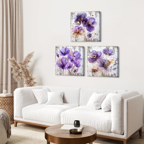 BL BORLINART Purple Wall Art Bathroom Decor Purple and Gold Flower Wall Decor - Image 4