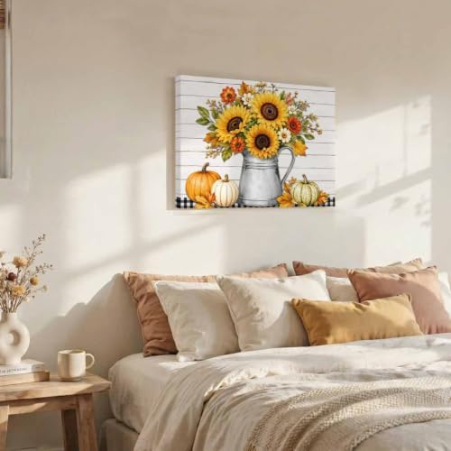 Thanksgiving Sunflower Canvas Wall Art, Made in USA, Fall Flower Pumpkin Maple - Image 3