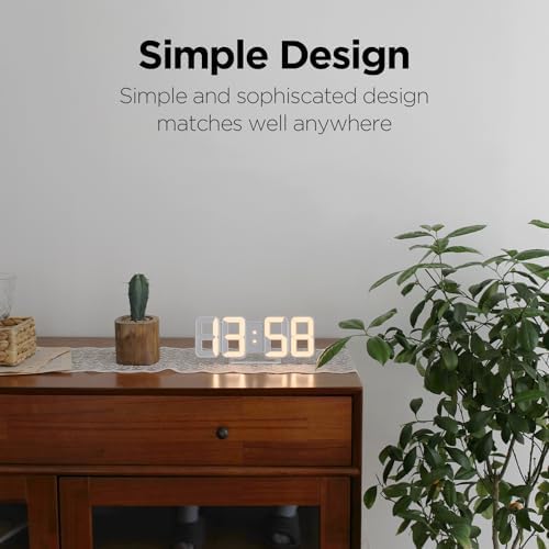 mooas 3D Pure mini White Gold LED Clock, 8.5" Multi-Function, Wall/Table - Image 6