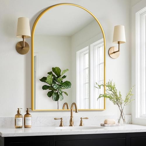 FGU Arched Bathroom Mirror for Over Sink 40"x28" Gold Vanity Mirror by Unknown