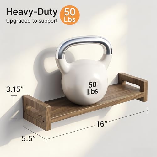 Solid Wood Floating Shelf, Rustic Walnut, 3 Pack - Image 3