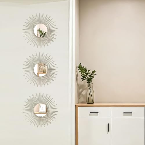 3 Pack Metal Mirrors for Wall Sunburst Wall Mirror Silver Wall Art Décor - Image 5
