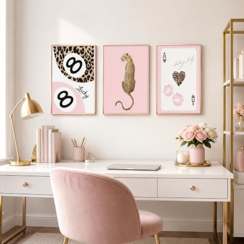 Cheetah Trendy Wall Art of set 3, Preppy Leopard Print Canvas, 8 Ball Poster - Image 5
