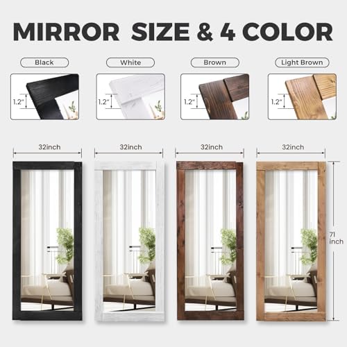 71x32in Full Length Mirror, Solid Wood Convex Frame, Light Brown - Image 2
