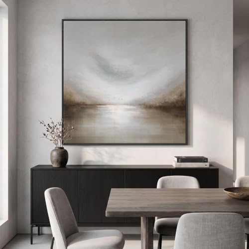 Extra Large Framed Neutral Gray Abstract Landscape Wall Art Decor, 48x48 In - Image 5