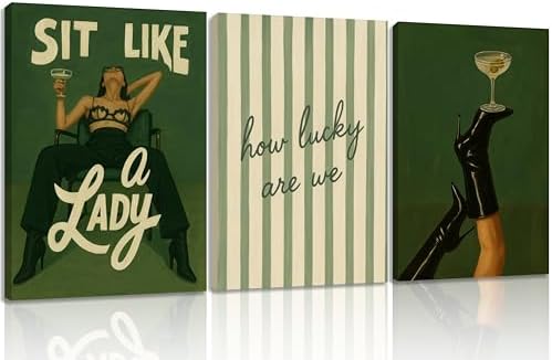 3Pcs Trendy Bold Feminist Wall Art Green Vintage Funky Girl Power Poster Woman by QLDENIXwallart