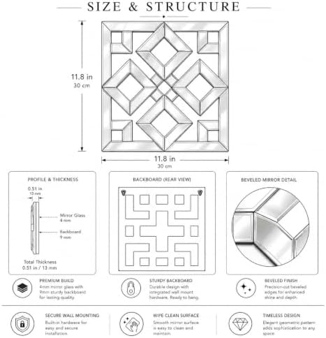 Square Decorative Wall Mirror 12 x 12 Inch, Modern Wall Mounted Accent Mirror - Image 2