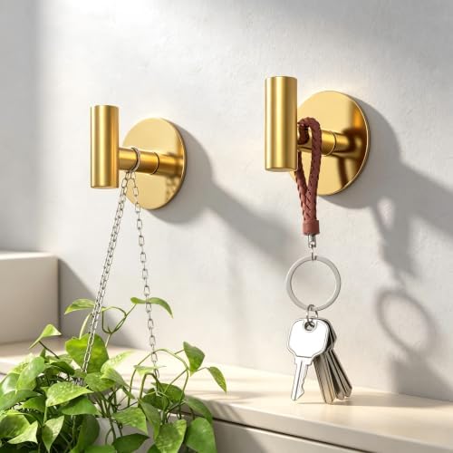 Gold Stainless Steel Wall Hooks, Heavy Duty Self-Adhesive Hooks - Image 3