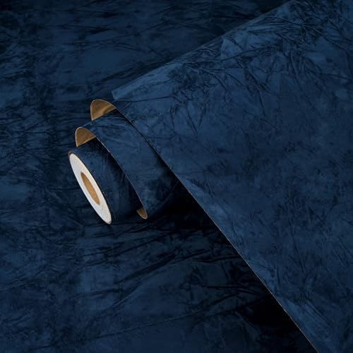 Wallercity Blue Self Adhesive Velvet Drawer Liner Textured Flocking Fabric by Wallercity