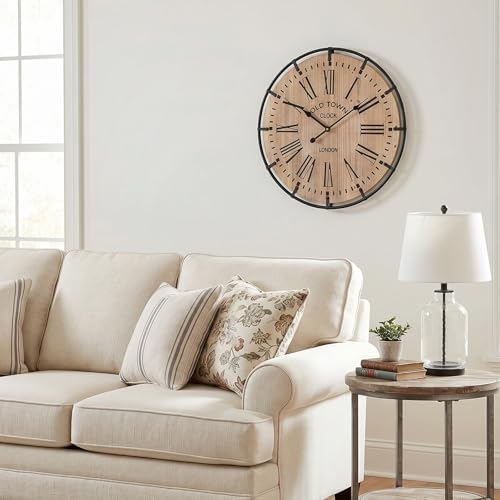 EMAX HOME 20 Inch Large Farmhouse Wall Clock, Light Wood Grain Face - Image 6
